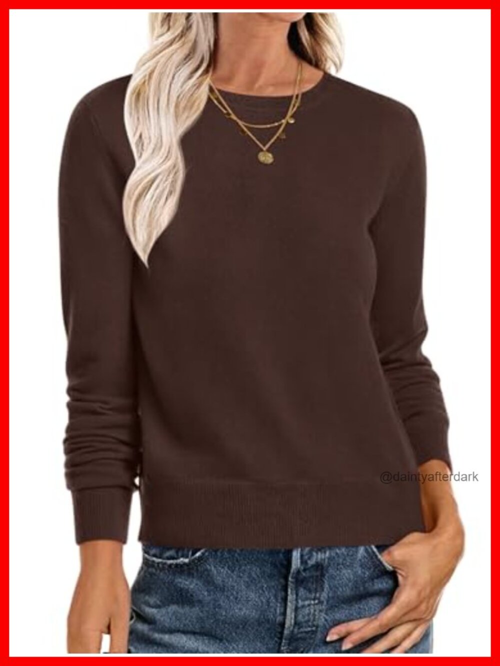 Crew Neck Long Sleeve Pullover Sweater Lightweight Fall Layering